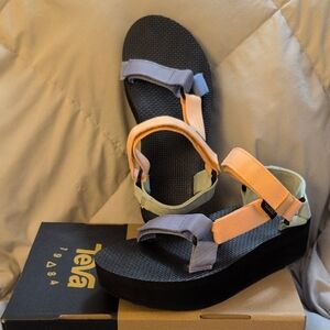 Teva Black and Orange Outdoor Sandals with Adjustable Straps